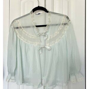 Vintage Radcliffe Bed Jacket Blue or Green Nylon Lace Long Sleeve